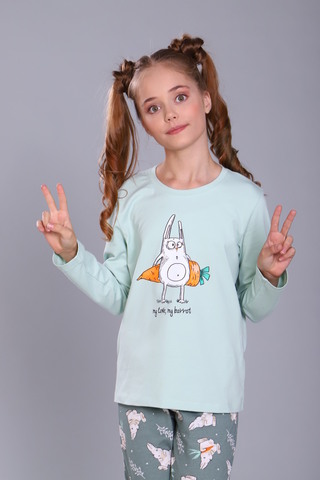 Пижама с брюками для девочки ПД-15-048 Зайцы-морковки
