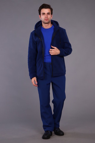 Мужской куртка с капюшоном флисовая синяя
